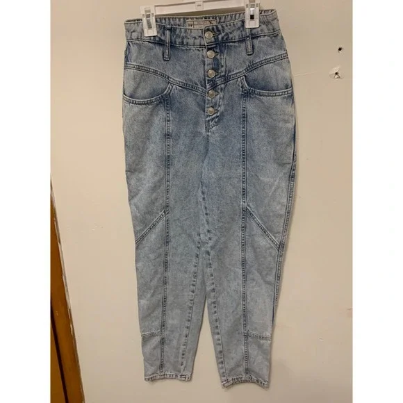 Free People Womens Jeans Acid Wash High Rise Button Fly Straight Leg W26 - Picture 1 of 7